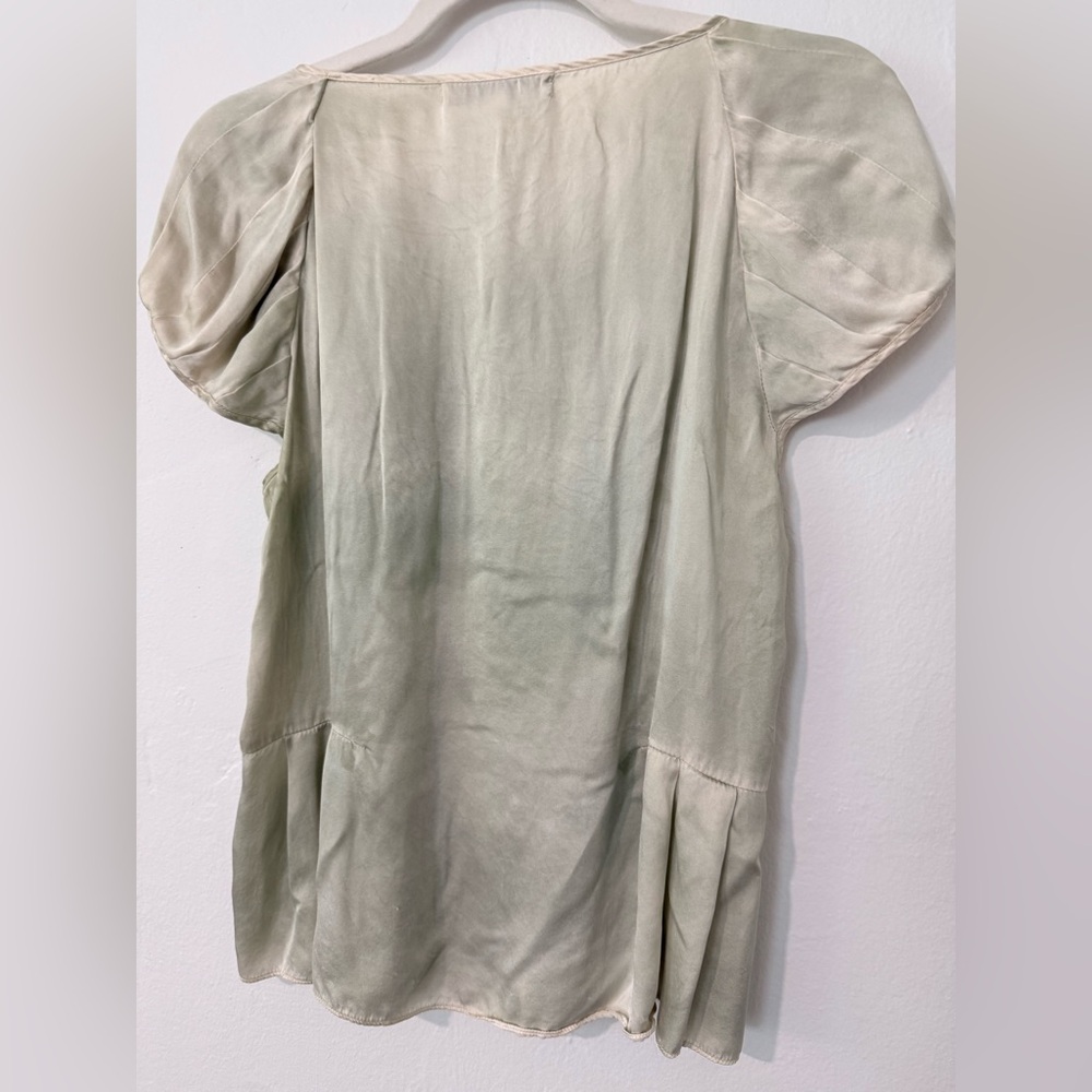 SHOULDER 100% Silk Blouse | Sage Green Abstract Print | Size P (Small) - Picture 5 of 6